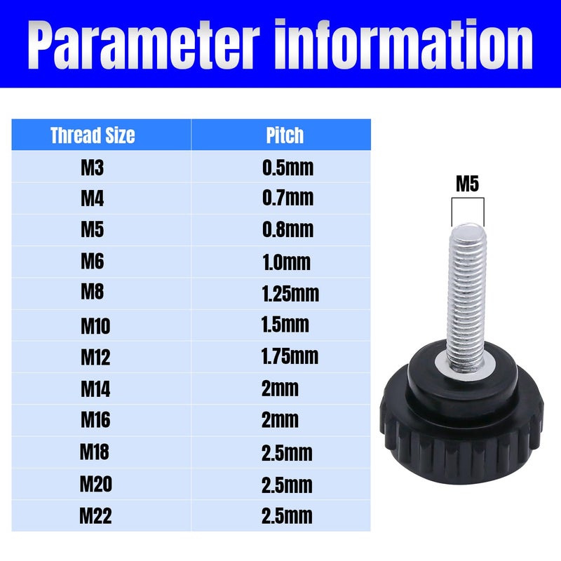 QIMAOO 8pcs Metric Male Thread Knurled, M5 x 25mm Black Thumb Screw Clamping Knobs Plastic Grip Threaded Knurled - Image 4